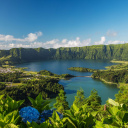 Vue sur les lagunes de Sete Cidades sur l'île de Sao Miguel au Açores