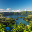 Vue sur les lagunes de Sete Cidades sur l'île de Sao Miguel au Açores